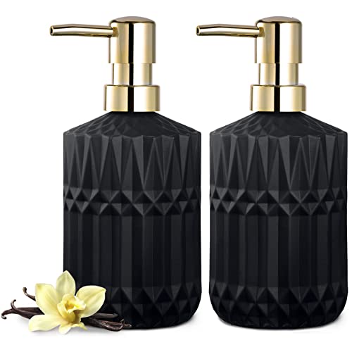 EMPO Clear Glass Soap Dispenser with ABS Plastic Pump, Crystal Lotion Dispensers for Kitchen Sink, Bathroom (2Pack Matte Black) - color: 2pack Black