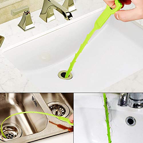 Drain Cleaner Tool, 6 Pack Hair Clog Remover for Sink, 24 Inch Tube Drain Cleaning Tool - style: Green 5pcs Sink Snake+Steel Claw