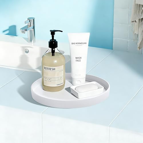1 Pack 9" Bathroom and Vanity Tray, ABS Bathroom Counter Organizer, Coffee Table Decor for Perfume, Candles, Keys &More. Kitchen Countertop Organizer, Decorative Tray Soap Holder, White - color: White, size: 9"