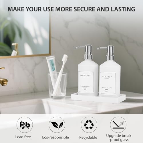 White Glass Soap Dispenser for Kitchen, Dish and Hand Soap Dispenser with Silver Stainless Steel Pump, Modern Kitchen Decor and Accessories (White Bottle/Silver Pump) - color: White Bottle + Silver Pump