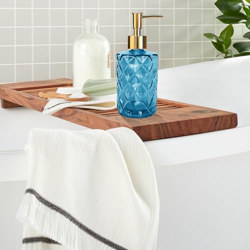 Blue Glass Soap Dispenser, Bathroom Shower & Shampoo Dispenser, Foam Hand Soap Dispenser with Gold Pump,11Oz/330ml Refillable Kitchen Dish Soap Bottle for Home Hotel - color: Blue&gold