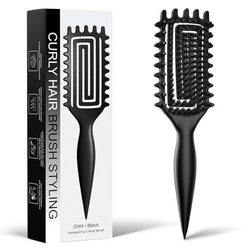 Curly Hair Brush, Curl Defining Brush with Soft Boar Bristles Detangling Tangled Glides, Wide-Teeth Design Effortlessly Shaping & Defining Curls (Black) - color: Black
