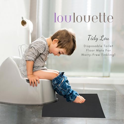 Tidy Lou Disposable Toilet Mats for a Hygienic & Stress-Free Home Bathroom Experience - Great for Children & Adults - Conceals Stains (Black), Absorbent, Non-Slip, U-Shape, Catches Dust/Hair - 25 Pack