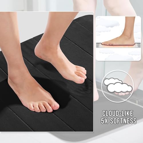 Yimobra Memory Foam Bathroom Rugs Sets 2 Piece - Super Soft Absorbent Quick Dry Bath Mat Set, Machine Washable Non Slip Floor Carpet for Tub Shower & Single Sink (17x24 & 31.5x20 Inch, Black) - color: Black, size: 31.5x20+24x17 Inch