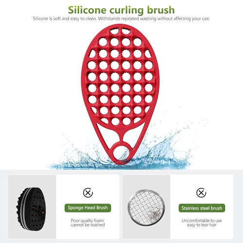 KOUPA Silicone Afro Twist Brush with Pick Comb - Easy Clean Dual-Sided Design with Textured Holes for Defined Afro Curls, Suitable for Coily Hair Men & Women, Red - color: Red