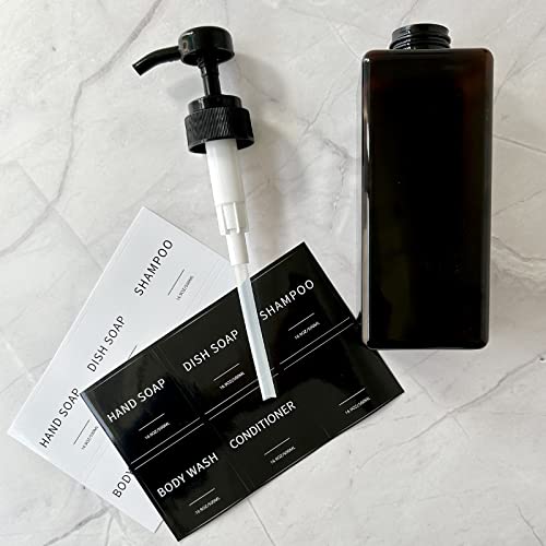 Soap Dispenser with Waterproof Labels, Thickened Plastic Hand Soap Dispenser for Bathroom, Kitchen Dish Washing Liquid Bottles, Shampoo and Conditioner Bottles with Funnel (16oz 4Pack Black White) - color: 2 Black + 2 White