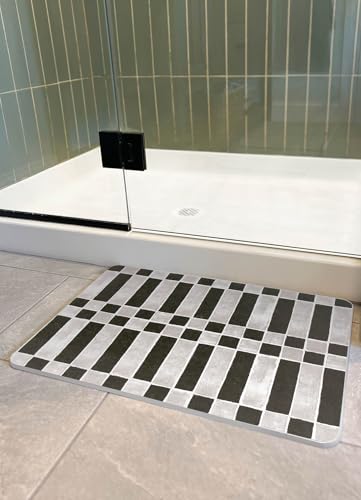 FloorPops, Checker Black Quick Dry Diatomite Non Slip Stone Bath Mat, Rug, Checker Black Stone, Checkered, Rectangular, Large 24-in x 16-in - color: Checker Black Stone
