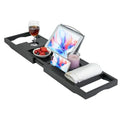 Utoplike Bamboo Bathtub Tray Caddy, Black Bath Tray Table for Tub, Adjustable Bathroom Organizer with Book Tablet Wine Glass Cup Towel Holder - color: Black