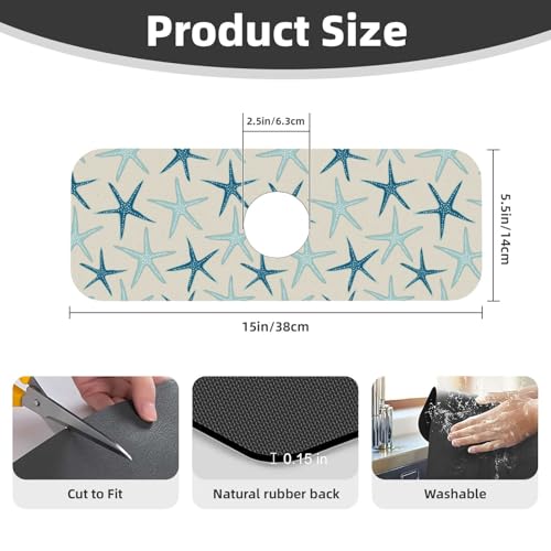 Nautical Starfish Beach Coastal Sea Beachy Funny Colorful Nave Blue 15" X 5.5" Kitchen Sink Splash Guard Faucet Faucet Guard Draining Mat Sink Splash Guard Faucet Kitchen Bathroom - color: Nautical Starfish Beach Coastal Sea Beachy Funny Colorful Nave Blu