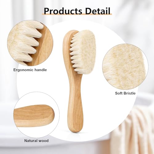 Baby Hair Brush and White Cradle Cap Brush Set for Newborns and Toddlers, Wooden Baby Hair Brush Set with Soft Goat Bristle, Baby Hair Care Kit (2PCS) - color: 2pcs(hair Brush+white Cradle Cap Brush)