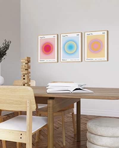 HAUS AND HUES Angel Number Wall Art - Set of 3 Positive Frameable Art, Angel Number Posters, Y2k Room Decor, Aura Wall Art Bedroom Aesthetic, Preppy Wall Decor, Aura Posters (Beige Frame, 12x16) - color: Angel Numbers, size: 12"L x 16"W, style: Beige Fram