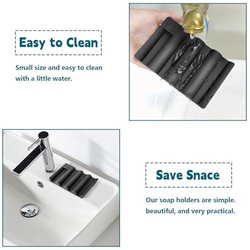 Silicone Soap Dish,Self Draining Soap Holder Perfect for Shower,Bathroom Sink,Kitchen Sink & Travel,Non-Slip Bar Soap Holder Extend Soap Life,Keep Soap Bars Dry & Easy Cleaning Black-3Pcs - color: Black-3pcs