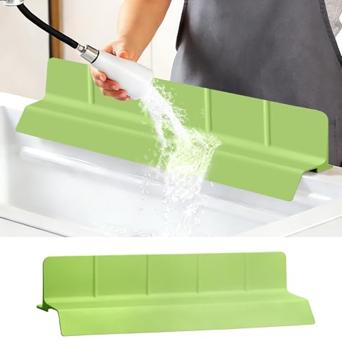 23Inch Sink Splash Guard – Extended Length & Tall Silicone Kitchen Sink Splash Guard with Overhang Drainage Design & Strong Suction Cups for Countertop (Green, 23''x3.5'') - color: Green, size: 23''x3.5''