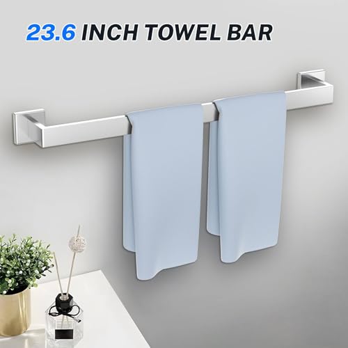 5 Pieces Brushed Nickel Towel Bar Set Bathroom Hardware Accessories Set Include 23.6 Inch Towel Bar Toilet Paper Holder Towel Ring Coat Hooks SUS304 Stainless Steel Wall Mounted Towel Holder Set - color: 5 Pcs Brushed Nickel