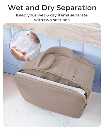 BAGSMART Travel Toiletry Bag, Crush Toiletry Bag for Women, Wide-open Puffy Toiletry Bags for Traveling, Large Travel Cosmetic Makeup Bag Organizer for Accessories,Toiletrie, Grayish Brown - color: c-Grayish Brown