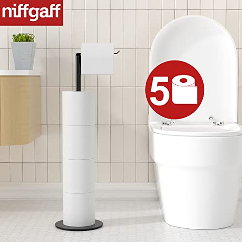 Black Toilet Paper Holder Stand and Dispenser for 4 Spare Rolls,Stainless Steel Free-Standing Toilet Tissue Paper Roll Storage Shelf, Bathroom Accessories