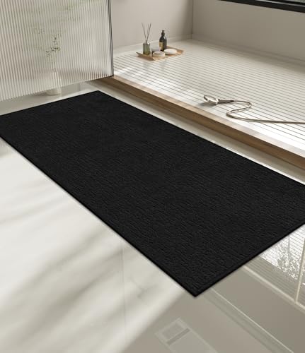 chakme Bathroom Rugs Mat 59x24, Ultra Thin Non Slip Bath Mat Quick Dry Absorbent Bath Mat for Bathroom Floor, (Black, 59"x24") - color: Black, size: 4'11" x 2'(Rectangular)