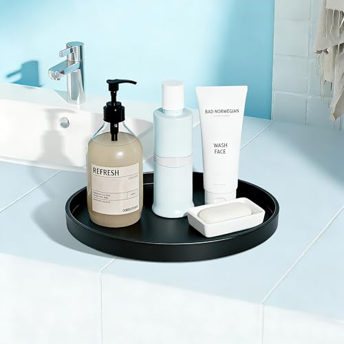 1 Pack 10" Bathroom and Vanity Tray, ABS Bathroom Counter Organizer, Coffee Table Decor for Perfume, Candles, Keys &More. Kitchen Countertop Organizer, Decorative Tray Soap Holder, Black - color: Black, size: 10"