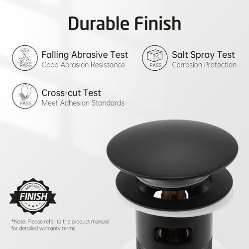 KES Bathroom Sink Drain with Overflow, Matte Black Pop Up Drain 2 Pack for Vanity Vessel Sink, All Metal Bathroom Sink Stopper, T304 Stainless Steel and Brass, S2008A-BK-P2-KES - color: Matte Black, style: With Overflow, 2 Pack