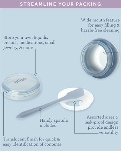 Bliss Travel Bottles Set - 10PC TSA Approved Leak Proof Refillable Travel Size Toiletries Containers for Shampoo Conditioner Lotion & Skincare, Size One Size, Denim Blue - color: Denim Blue
