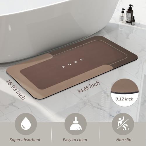 Housego Absorbent Bath Mat Magic Rug, Quick Drying Magic Bath Mat Non-Slip Floor Rug Rubber Backed for Bathroom Kitchen Shower Sink, Water Absorbent (1PC, 16.93''x34.65’’, Brown) - color: Brown, size: 1'5" x 2'11" (Rectangular)