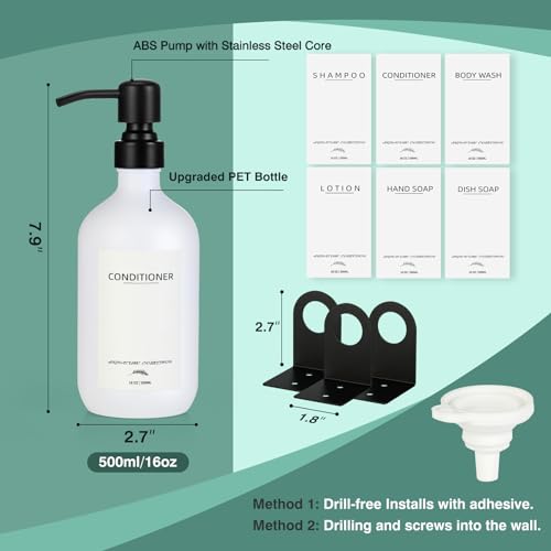 Supforce Shampoo Dispenser for Shower Wall Mount, No Drill Shampoo and Conditioner Dispenser with Matte Pump and Waterproof Labels, Shower Soap Dispenser Wall Mounted for Home Bathroom - White - color: White