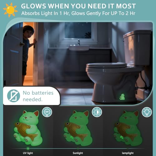 boeemi Cat Toilet Bolt Covers Glow in the Dark Decorative Caps 2 Pack | Bolt Hole 1.14'', Covers Ugly Toilet Bolts, Fun Bathroom Decor for Cat Lovers, Glows in the Dark After Light Exposure - style: White Cat