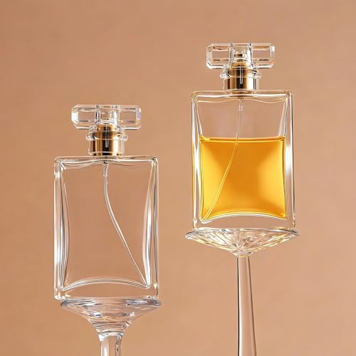 YU FENG 2 Pack 100ml Glass Perfume Spray Bottles, Clear Refillable Atomizer | Clear Glass Design, Gold Sprayer With Transparent Cap, Fine Mist Spray, Refillable Bottle For Perfume And DIY Use - style: Clear Glass