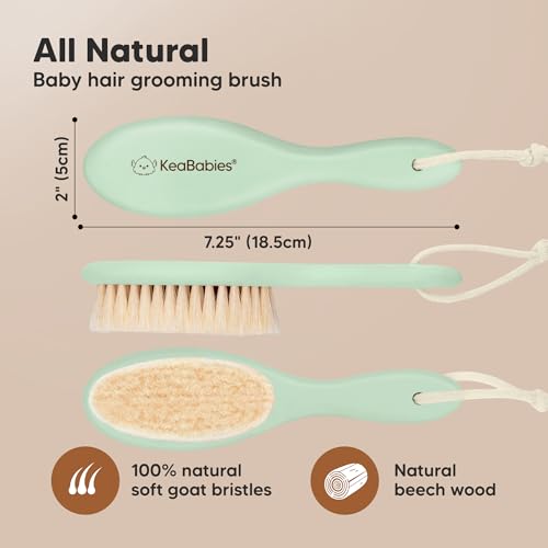 Wooden Baby Hair Brush for Toddler, Infant Cradle Cap (Sage, Regular) | Soft Goat Bristles Brush for Newborn Girl, Boy Hair, Scalp, Styling, Gentle Grooming, Baby Comb, Baby Bath Essentials - color: Sage, size: Oval, Regular 7"
