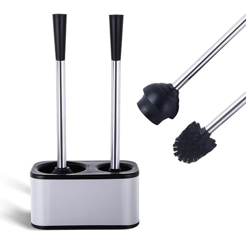 Stainless Steel Toilet Brush and Holder Set - Modern Toilet Brush and Plunger Set - Bathroom Essentials