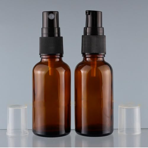 6PCS 30ml/1oz Amber Glass Lotion Pump Bottles Empty Refillable Cosmetic Makeup Travel Size Pump Dispenser Container Jars for Lotion Cream Essential Oils Toiletries