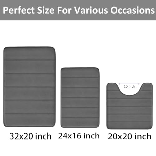 RUN HELIX Grey Bathroom Rugs, Ultra Absorbent Non-Slip Memory Foam Bath Rugs, Washable Bedroom mats,Soft Velvet Bath Mats,Easier to Dry for Bathroom Floor Rugs - color: Dark Grey