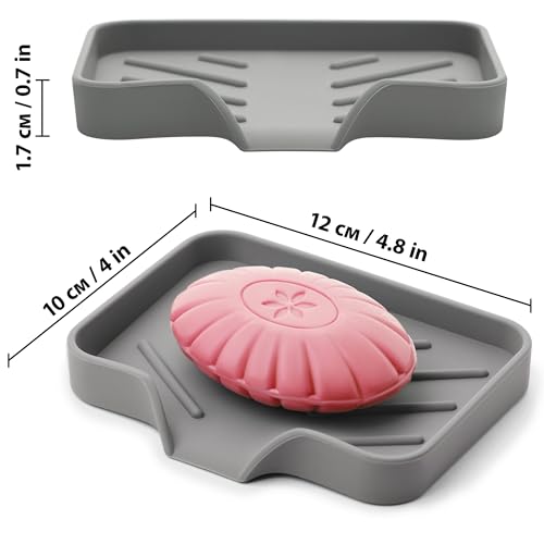 Silicone Soap Bar Holder: Premium Gray Self-Draining Soap Dish - Elegant Shower & Bathroom Solution - color: Gray, size: S(4.7X3.5) 1 PC