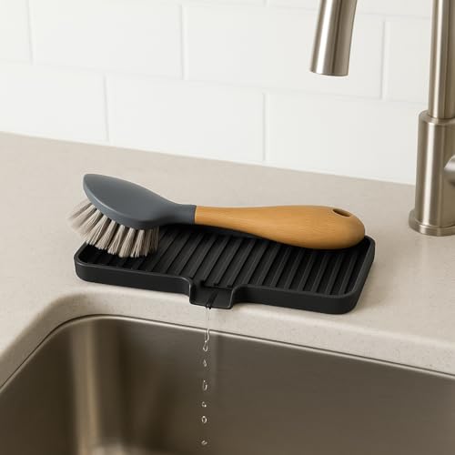 Silicone Soap Dish Tray and Sponge Holder with Drain Chute, Rectangular, Kitchen and Bathroom Sink Organizer (Grey, 9"x3.5") - color: Gray, size: (MD) 9"x3.5"