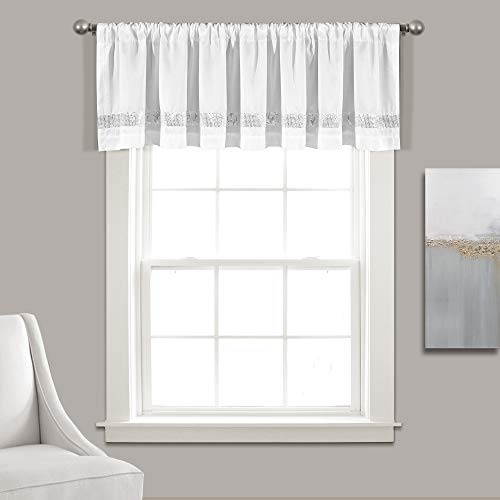 Lush Decor Night Sky Valance Curtain Single, 84"W x 18"L White & Silver - Extra Wide Curtains - Kitchen Curtains Valances For Windows - Bathroom Curtain - color: White & Silver, size: 84"W x 18"L (Pack of 1), style: Valance