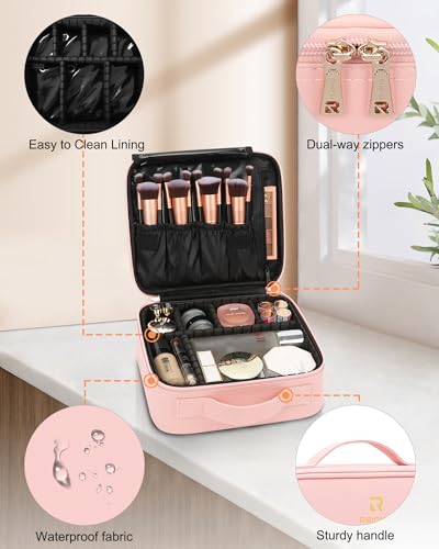Relavel Travel Makeup Train Case Cosmetic Case Organizer Portable Artist Storage Bag with Adjustable Dividers for Cosmetics Makeup Brushes Toiletry Jewelry Digital Accessories (Pink) - color: Pink, size: Small