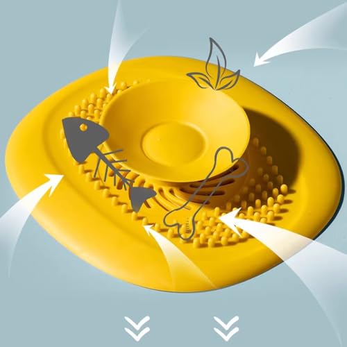 2-Pack Silicone Bathtub Stopper, Drain Plug with Hair Strainer for Kitchen & Bathroom (Yellow) - color: Yellow