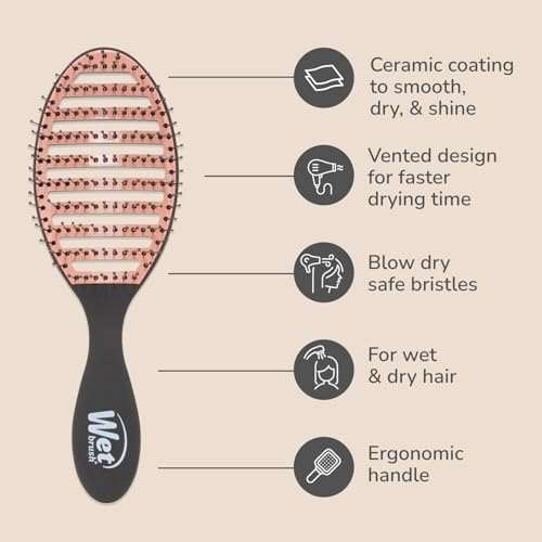 Wet Brush Ceramic Speed Dry Hair Brush, Black - Vented Design & Soft HeatFlex Bristles for Blow-Dry Safe Styling - Ergonomic Handle for Pain-Free Detangling - Hair Accessories for All Hair Types - color: Black