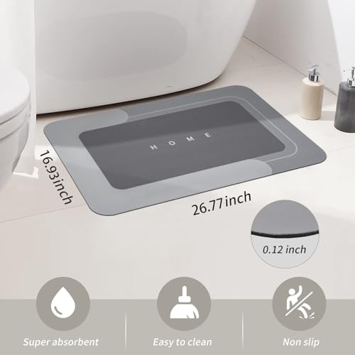 Housego Absorbent Bath Mat Magic Rug, Quick Drying Magic Bath Mat Non-Slip Floor Rug Rubber Backed for Bathroom Kitchen Shower Sink, Water Absorbent (1PC, 16.93''x26.77'', Dark Gray) - color: Dark Gray, size: 1'5" x 2'3" (Rectangular)