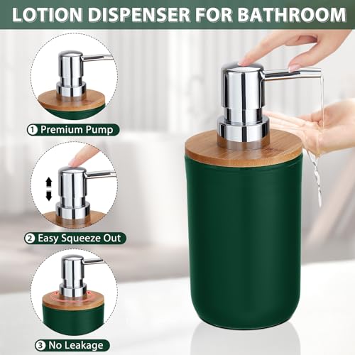 iMucci Bathroom Accessories Set 5Piece Hunter Green Bathroom Sets, Toothbrush Holder, Toothbrush Cup, Lotion Soap Dispenser, Soap Dish and Qtip Holder Bathroom Decor - style: Dark Green