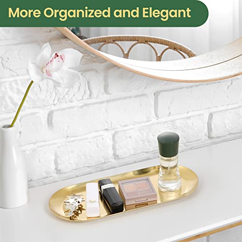 2PACK Gold Decorative Tray, Bathroom Vanity Tray for Dresser Counter, Stainless Steel Jewelry Dish Tray for Decor, Perfume Ring Key Candle Organizer Tray, Oval - color: Gold