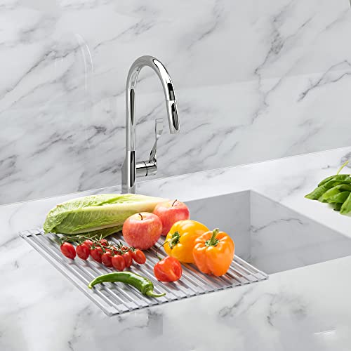 HIC Kitchen Silicone Over-Sink Roll-Up Dish Drying Rack, Reinforced Heat Safe Silicone, 17.25 x 13-Inches - style: Over-Sink Dish Rack