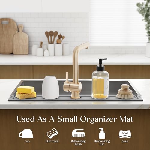eormoe 30 inch Kitchen Faucet Absorbent Mat - Diatomaceous Earth Splash Guard for Sink Faucet, Aesthetic Water Absorbing Stone Tray in The Modern Home (30" x 3.9", Dark grey) - color: Dark Gray, size: 30" x 3.9"