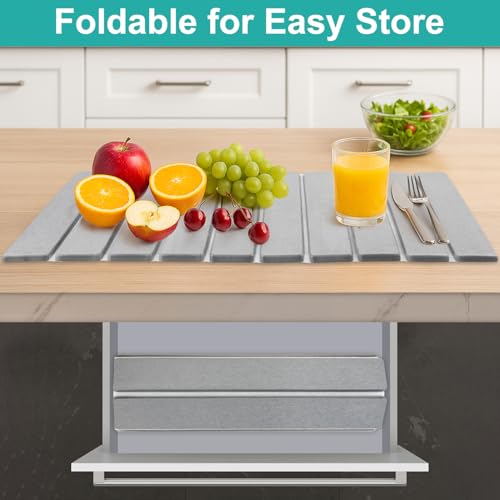 Large Stone Dish Drying Mat for Kitchen Sink Countertop Dish Drainer Diatomaceous Earth Mat Collapsible Dishes Rack Drying Tray Water Absorbent Quick Draining Pads Fast Foldable Bathroom Drying Mats - color: Light Gray