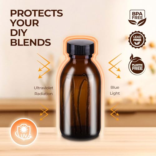 4 oz Amber Glass Bottle with Cap, Empty Glass Bottles Cosmetic Pump Dispensers for Homemade Vanilla Extract, Essential Oils, Juice, Potion, Syrup, Liquids, Christmas, Holiday Gift (Brown 4 Pack) - color: Amber, size: 4 Pack