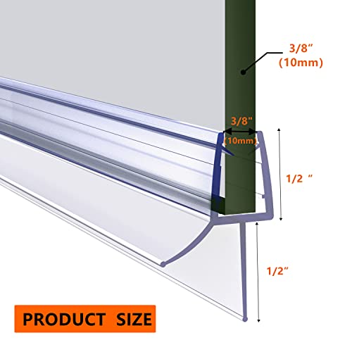 Frameless Ultra Clear Shower Door Bottom Seal 3/8"(10mm) Thick 36"(914mm) Long 2 Pack,Soft Bathroom Door Sweep Rubber Clip,Glass Shower Door Seal Strip Stop Shower Leaks,Fit for Doors Windows - size: 3/8"(10mm), 2-Pack, 36" Long
