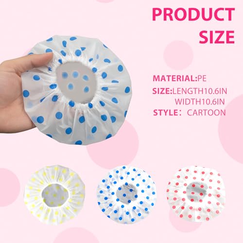 Waterproof Shower Cap-Reusable Bath Hair Hat,Thick Elastic Hair Cover Coloful Dotted for Home Travel Spa,3/6 Pcs - color: Pink yellow blue, size: 3 pack