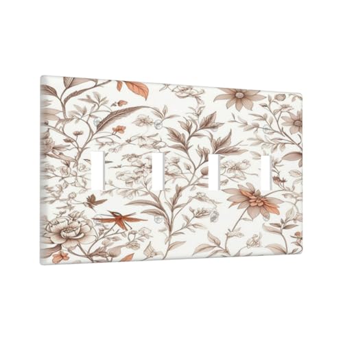 Light Switch Cover Boho Floral Beige Flower And Leaf Botanical 4 Gang Quad Toggle Decorative Switch Plates Electrical Wall Plates Faceplate for Bathroom Bedroom Decor - color: Boho Floral Beige Flower And Leaf Botanical, size: 4 Gang Quad Toggle - 4.5 X 8