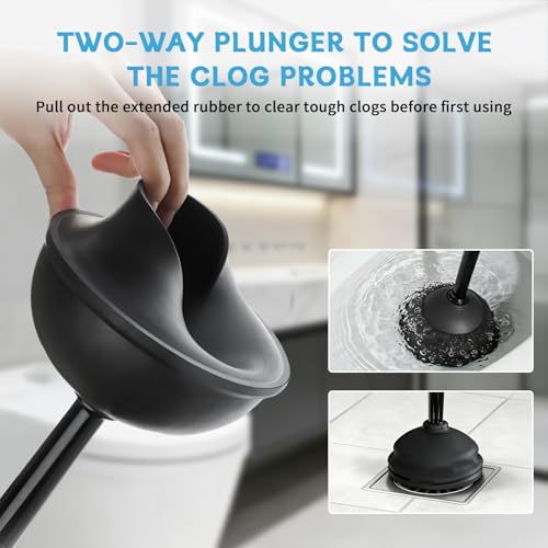 Sellemer Toilet Brush and Plunger Set, Curved Head for Deep Cleaning, Black | Brush and Plunger set, Curved Nylon Bristles for Deep Clean, Strong Suction Plunger, Ventilated Holder for Quickly Air Dry - color: Black
