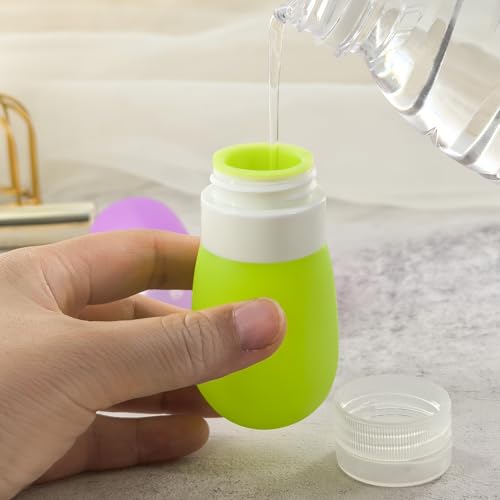 Mziart Travel Bottles for Toiletries, TSA Approved 2oz Silicone Travel Size Containers, 3 Pack Leak-Proof Squeezable Refillable Shampoo and Conditioner Bottles (Pink, Purple, Green) - size: 2OZ
